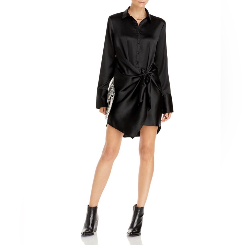 Aqua Tie Front Shirt Dress in Black - Size Large - Brand New with Tags